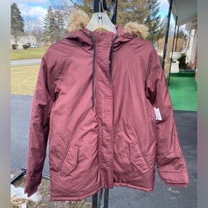 NEW WOMENS BURGUNDY OLD NAVY PARKA COAT WITH HOOD SMALL